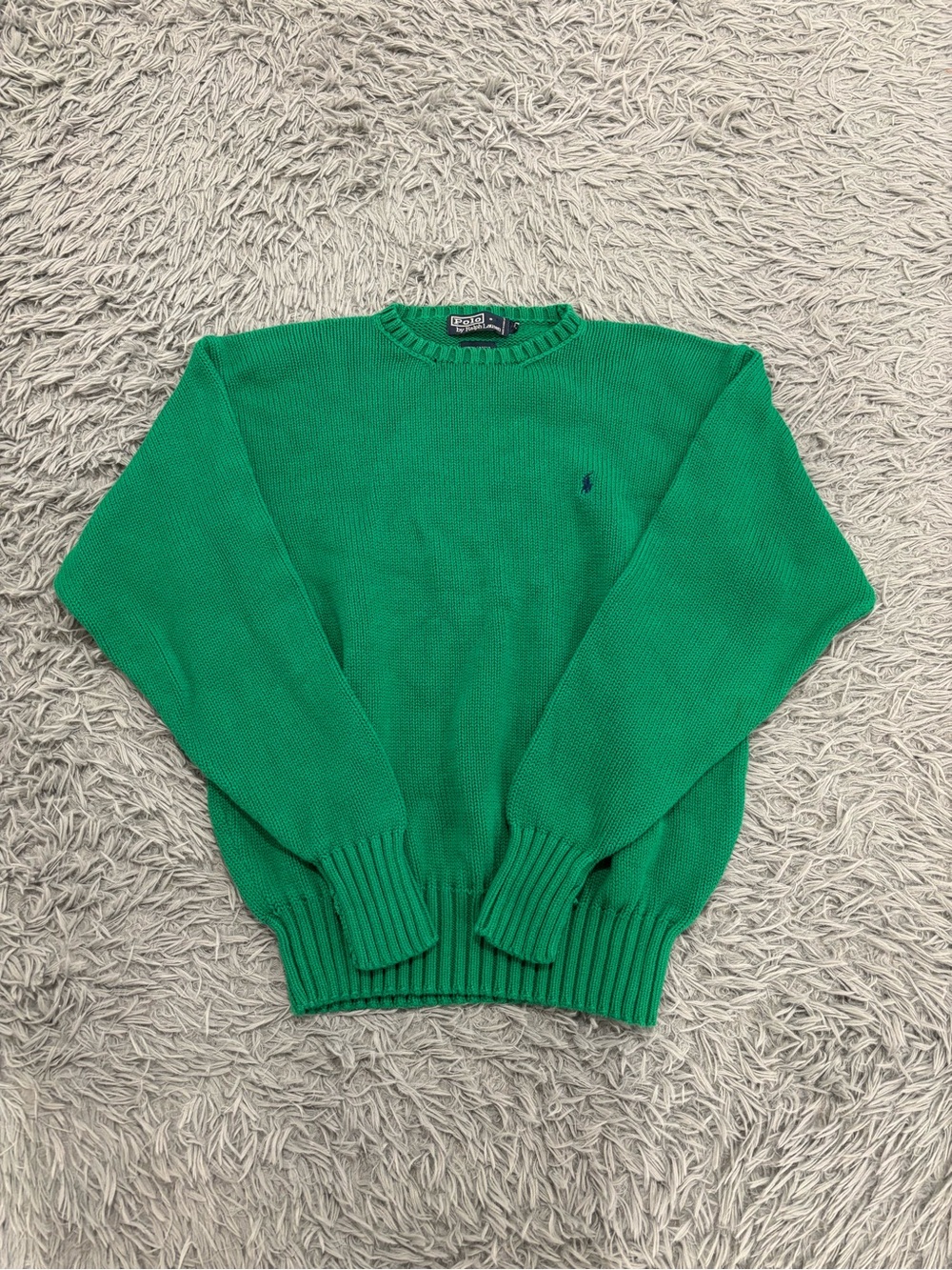 Polo Ralph Lauren Sweater Men’s Green Large Crew Neck Knit Cotton Y2K Vintage